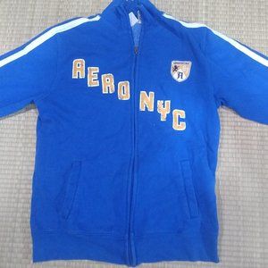 Aeropostale zip up light bomber jacket (size small), blue, 18" chest